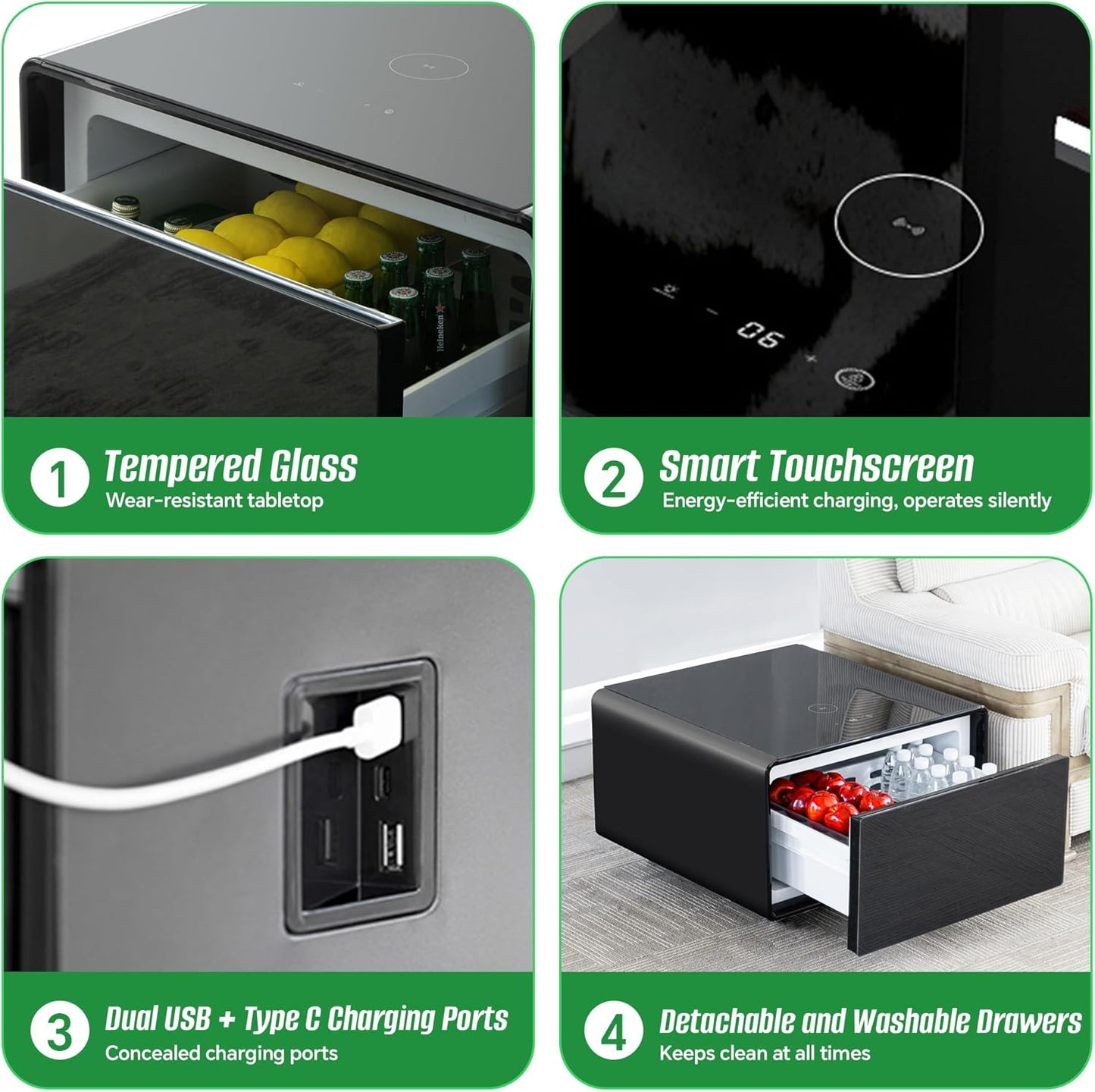 ✨Multifunctional Bedside Table Smart Side Table Mini Refrigerator with Wireless Charging Smart Furniture Home