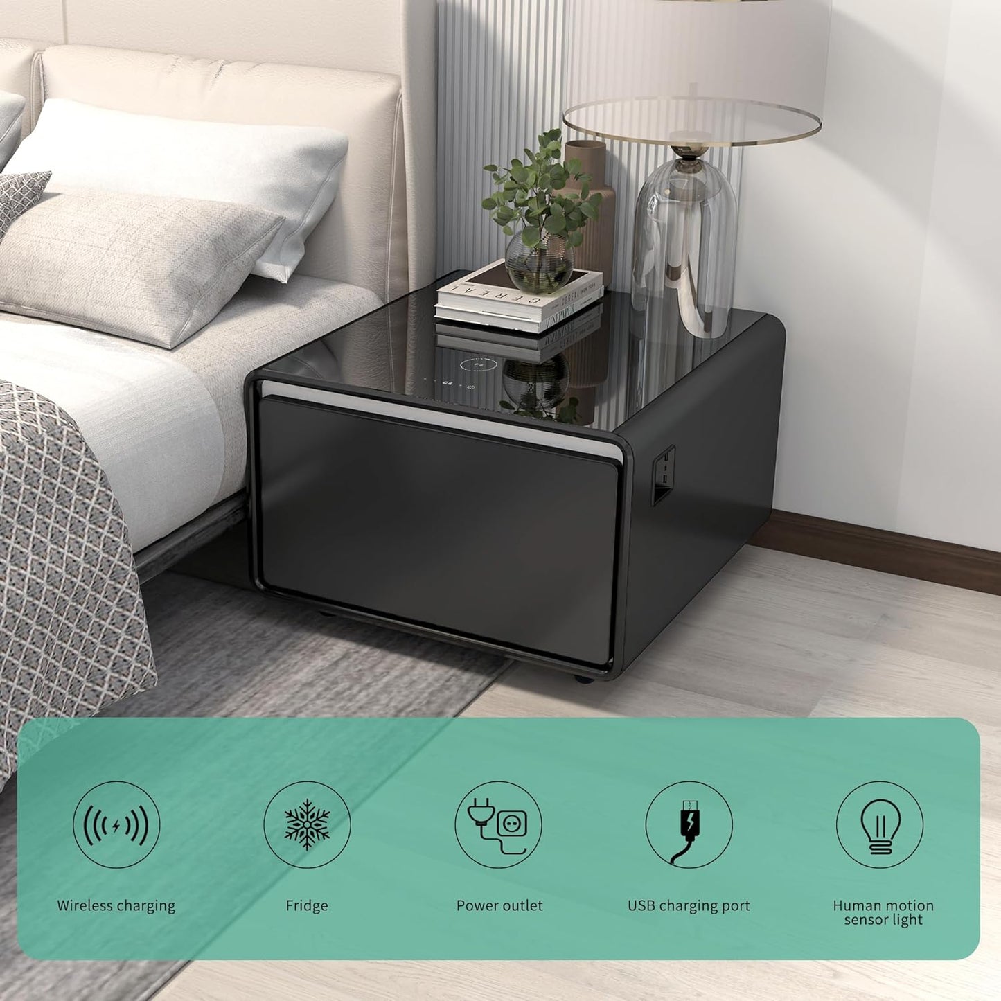 ✨Multifunctional Bedside Table Smart Side Table Mini Refrigerator with Wireless Charging Smart Furniture Home