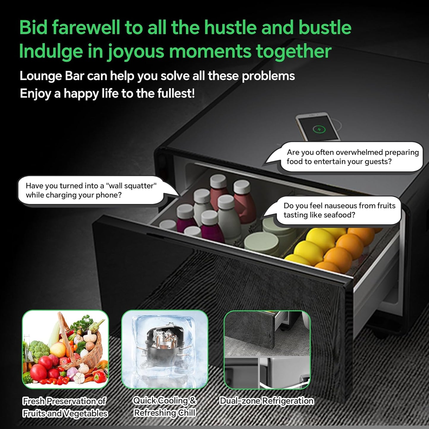 ✨Multifunctional Bedside Table Smart Side Table Mini Refrigerator with Wireless Charging Smart Furniture Home