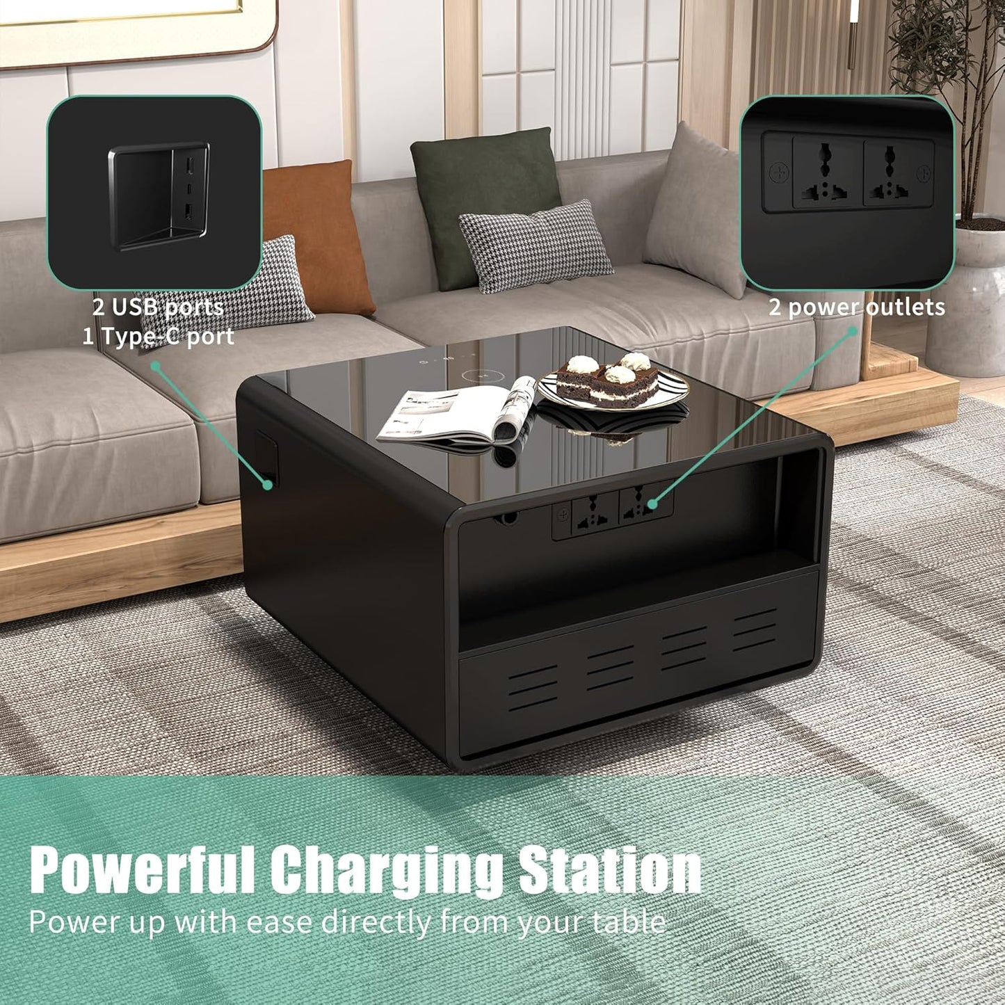 ✨Multifunctional Bedside Table Smart Side Table Mini Refrigerator with Wireless Charging Smart Furniture Home