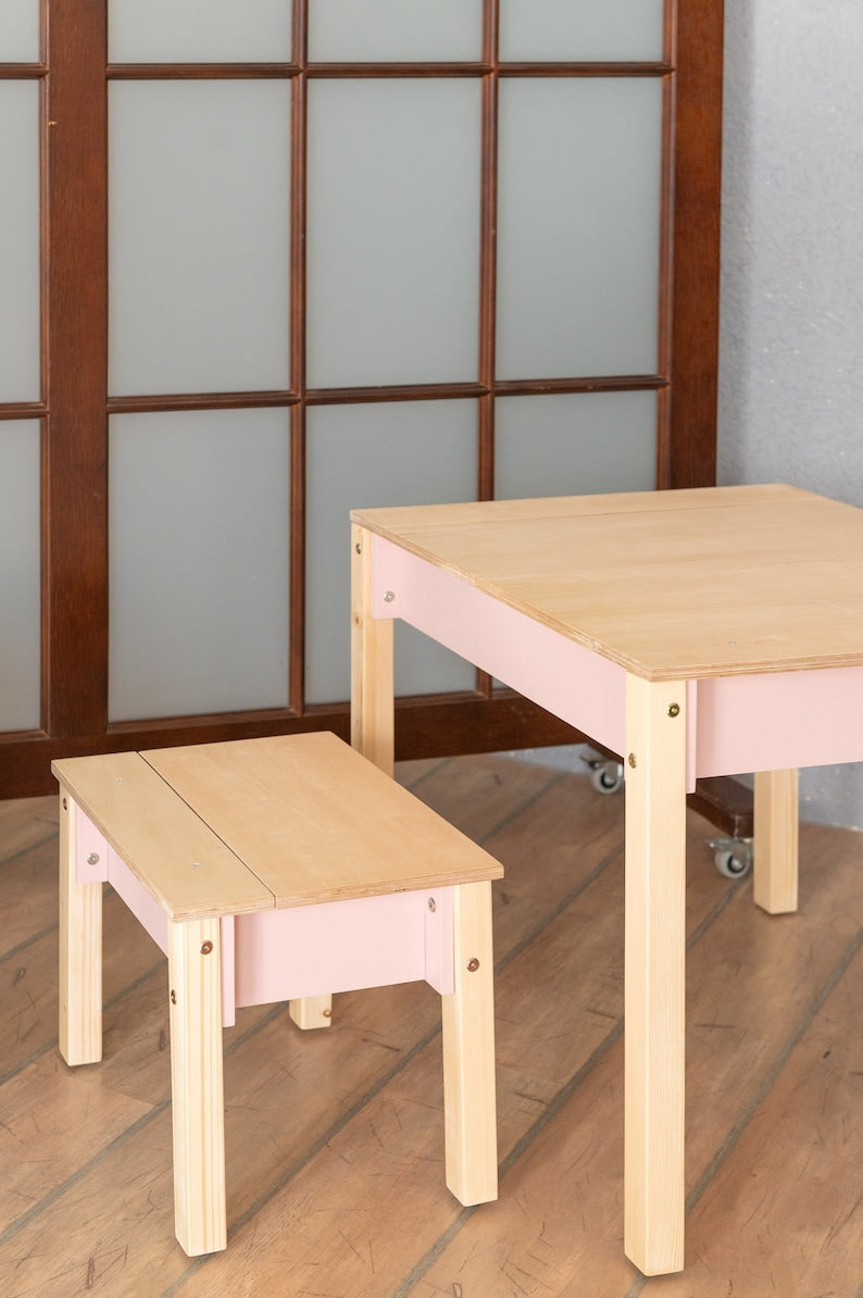 ✨Birch Plywood Kids Table and Chair🪑 Set: Space-Saving Storage & children's desk📖👦👧