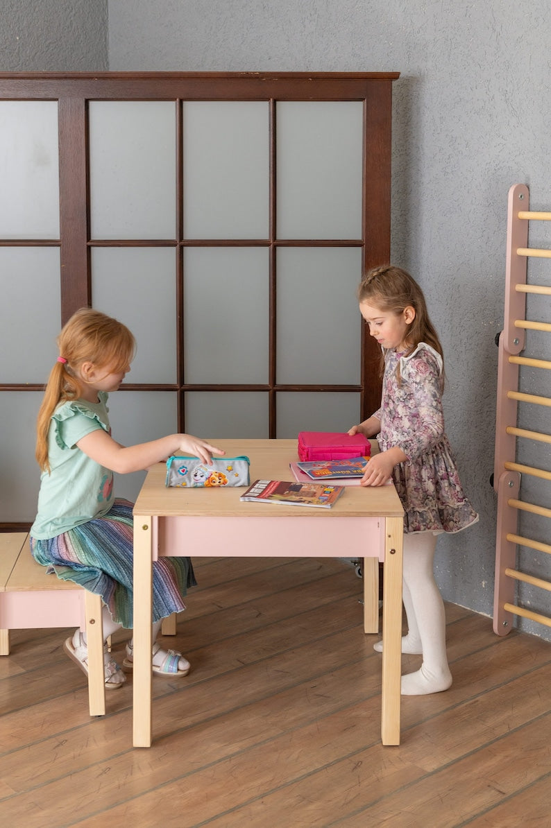 ✨Birch Plywood Kids Table and Chair🪑 Set: Space-Saving Storage & children's desk📖👦👧