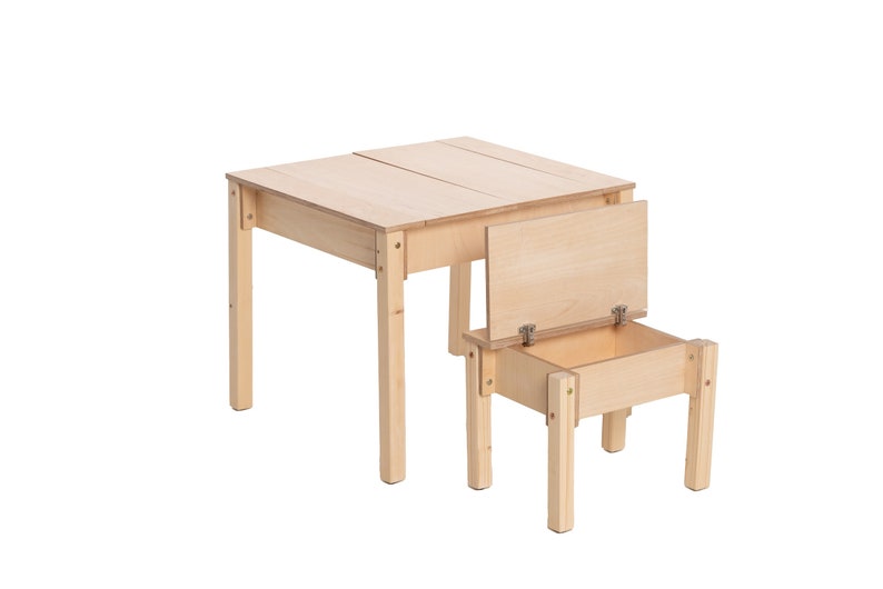 ✨Birch Plywood Kids Table and Chair🪑 Set: Space-Saving Storage & children's desk📖👦👧