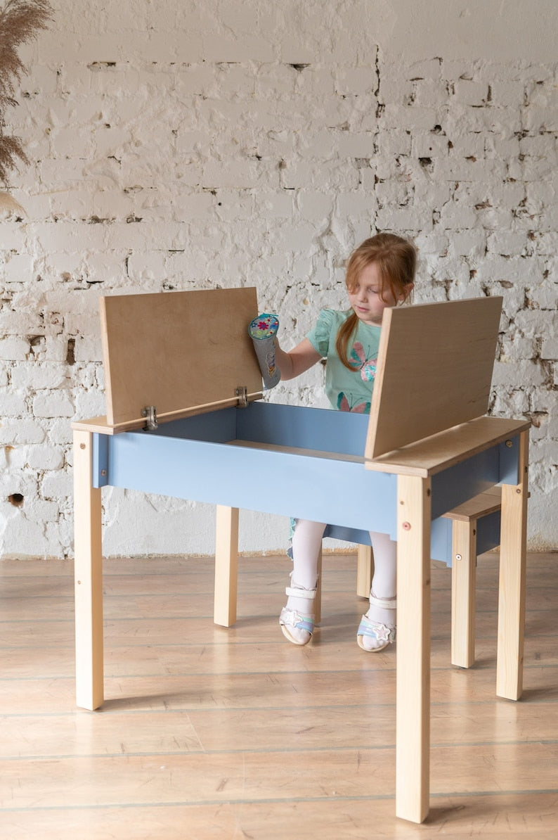 ✨Birch Plywood Kids Table and Chair🪑 Set: Space-Saving Storage & children's desk📖👦👧