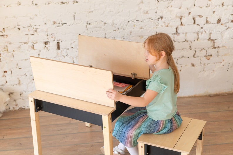 ✨Birch Plywood Kids Table and Chair🪑 Set: Space-Saving Storage & children's desk📖👦👧