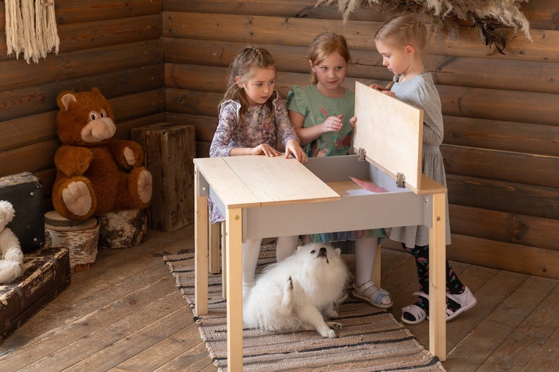 ✨Birch Plywood Kids Table and Chair🪑 Set: Space-Saving Storage & children's desk📖👦👧