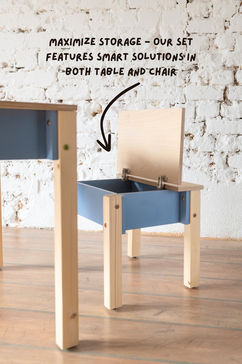 ✨Birch Plywood Kids Table and Chair🪑 Set: Space-Saving Storage & children's desk📖👦👧