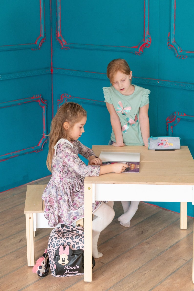 ✨Birch Plywood Kids Table and Chair🪑 Set: Space-Saving Storage & children's desk📖👦👧