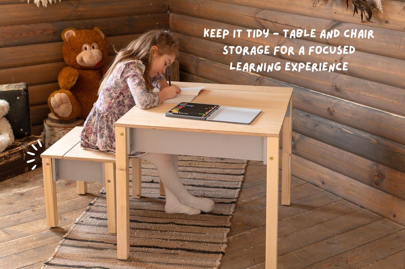 ✨Birch Plywood Kids Table and Chair🪑 Set: Space-Saving Storage & children's desk📖👦👧