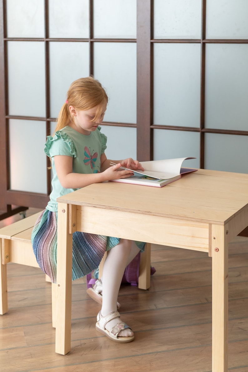 ✨Birch Plywood Kids Table and Chair🪑 Set: Space-Saving Storage & children's desk📖👦👧