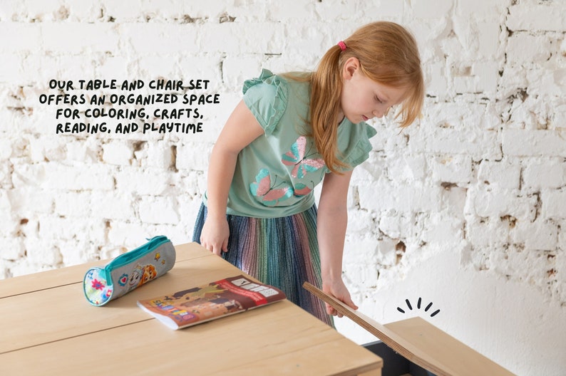 ✨Birch Plywood Kids Table and Chair🪑 Set: Space-Saving Storage & children's desk📖👦👧