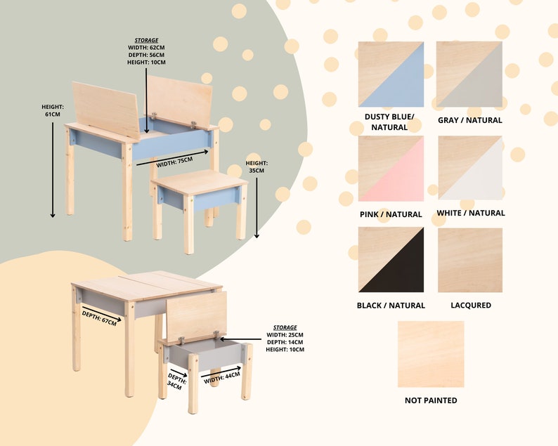 ✨Birch Plywood Kids Table and Chair🪑 Set: Space-Saving Storage & children's desk📖👦👧