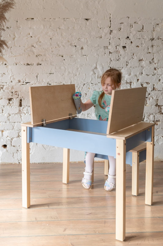 ✨Birch Plywood Kids Table and Chair🪑 Set: Space-Saving Storage & children's desk📖👦👧